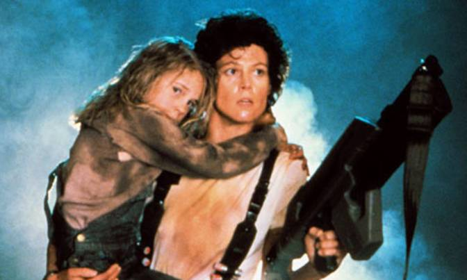 Ripley with Newt and gun.