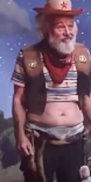 Clint Howard wearing an 11-year-old's cowboy outfit.