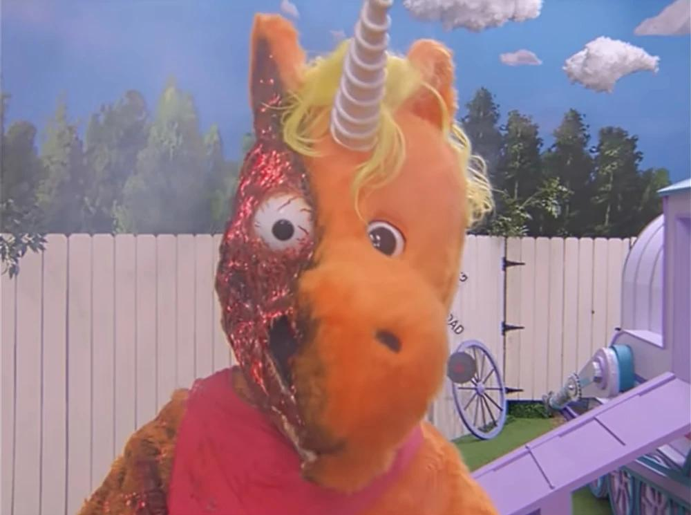 Buddy with half his face burned off.
